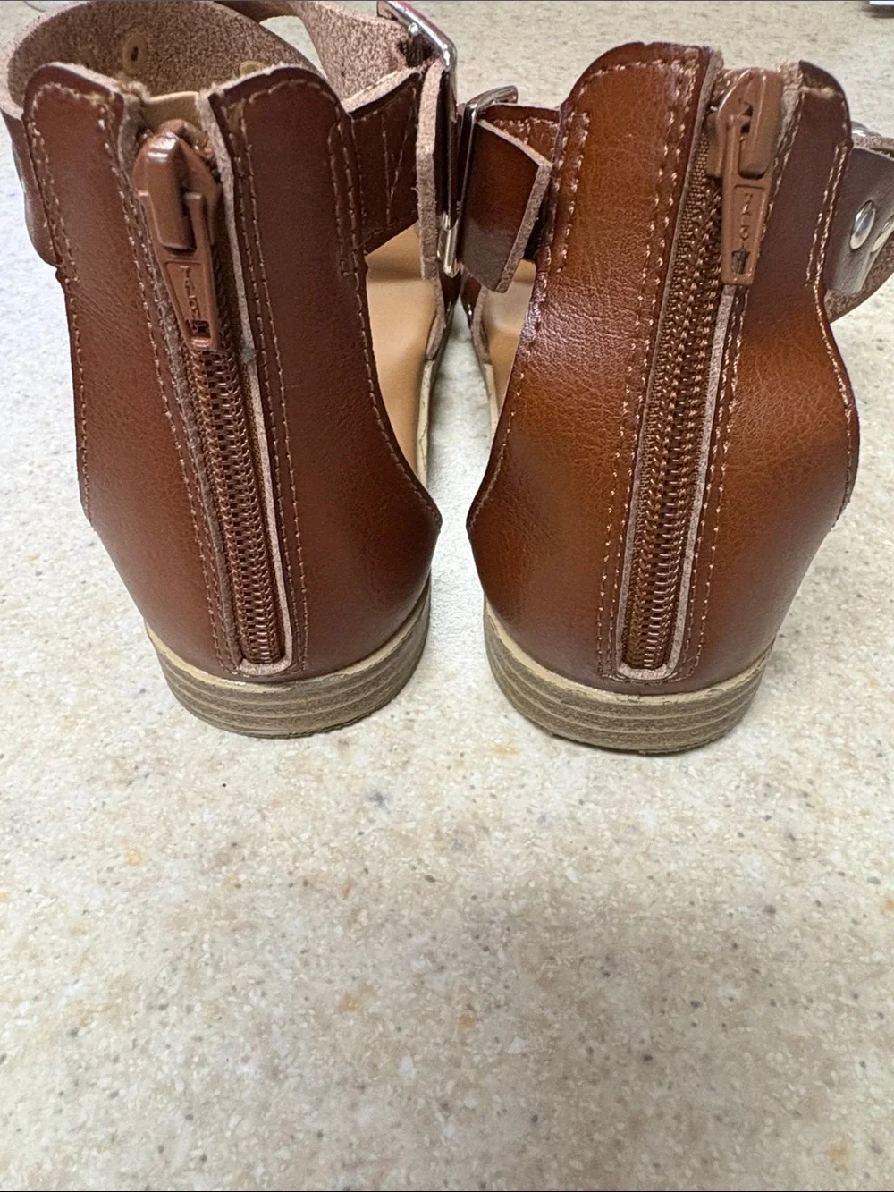 Time and Tru Brown Studded Crisscross Ankle Strap Sandals